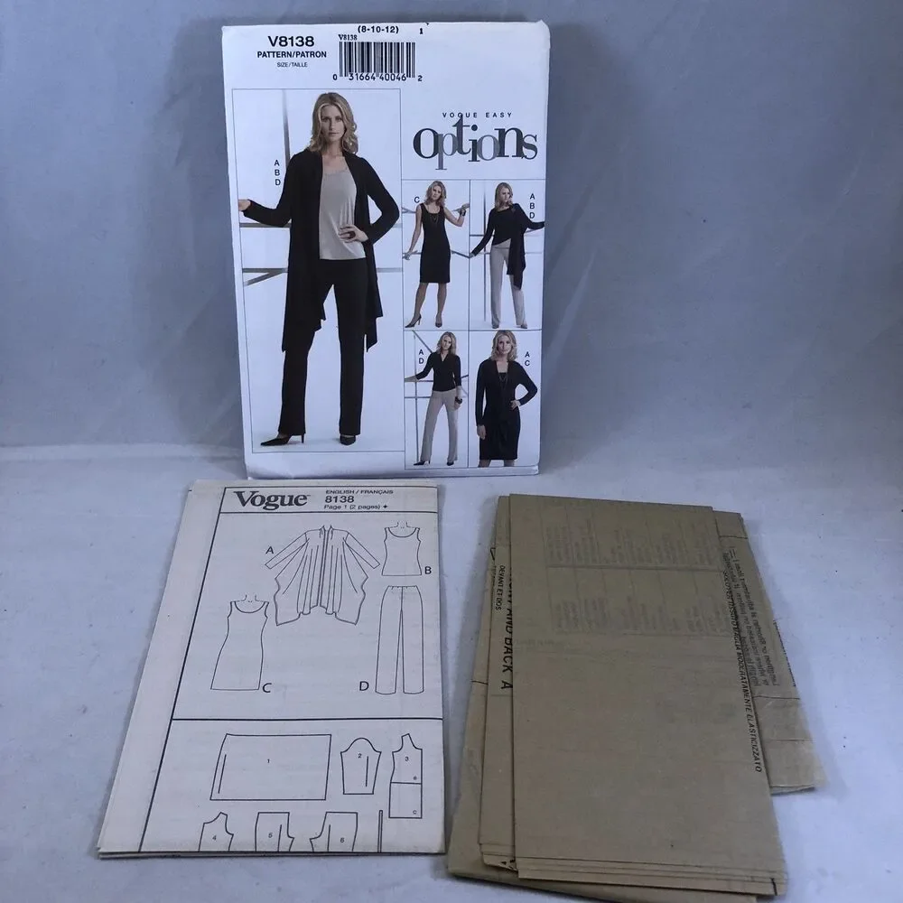 Vogue Easy Options Jacket Top Dress Pants Pattern V8138 Sizes 8 10 12 Uncut